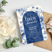 Iets blauw Bloemen Frans Toile Baby shower Kaart