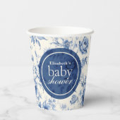 Iets blauw Bloemen Frans Toile Baby shower Papieren Bekers (Achterkant)