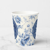 Iets blauw Bloemen Frans Toile Baby shower Papieren Bekers (Rechts)