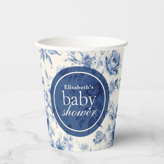 Iets blauw Bloemen Frans Toile Baby shower Papieren Bekers (Voorkant)