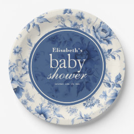 Iets blauw Bloemen Frans Toile Baby shower Papieren Bordje