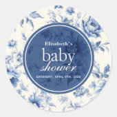 Iets blauw Bloemen Frans Toile Baby shower Ronde Sticker (Voorkant)