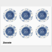 Iets blauw Bloemen Frans Toile Baby shower Ronde Sticker (Vel)