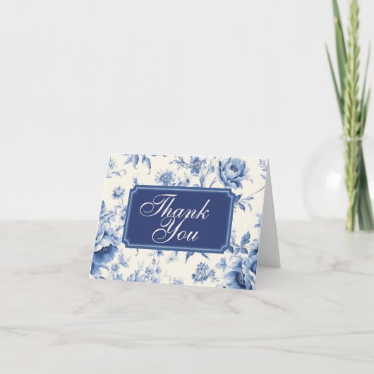 Iets blauw Bloemen Frans Toile Chinoiserie Bedankkaart (Voorkant)
