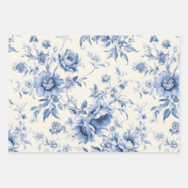Iets blauw Bloemen Frans Toile Chinoiserie Inpakpapier Vel