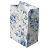 Iets blauw Bloemen Frans Toile Chinoiserie Medium Cadeauzakje (Voorkant Gekanteld)