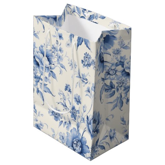 Iets blauw Bloemen Frans Toile Chinoiserie Medium Cadeauzakje (Voorkant Gekanteld)