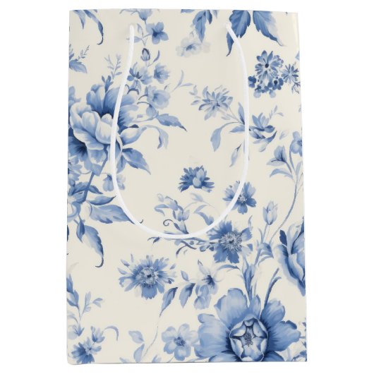 Iets blauw Bloemen Frans Toile Chinoiserie Medium Cadeauzakje (Voorkant)