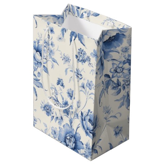 Iets blauw Bloemen Frans Toile Chinoiserie Medium Cadeauzakje (Achterkant Gekanteld)
