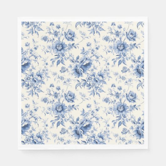 Iets blauw Bloemen Frans Toile Chinoiserie Servet (Voorkant)