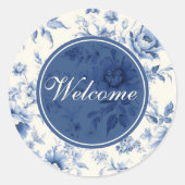 Iets blauw Bloemen Frans Toile Welkom Ronde Sticker (Voorkant)