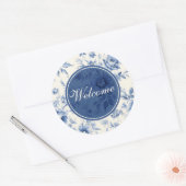Iets blauw Bloemen Frans Toile Welkom Ronde Sticker (Envelop)