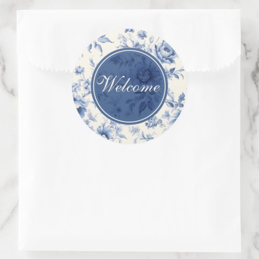Iets blauw Bloemen Frans Toile Welkom Ronde Sticker (Tas)