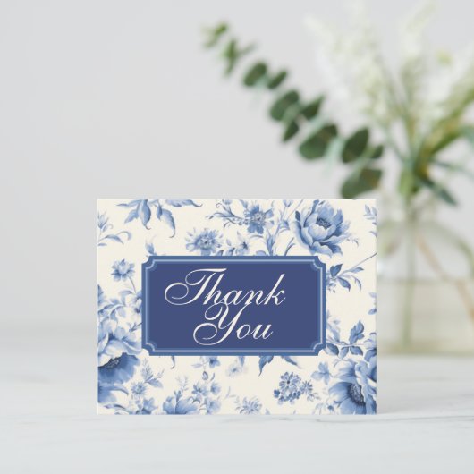 Iets blauw bloemen Franse Chinoiserie Dank u Kaart (Staand voorkant)