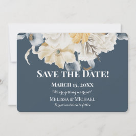 IETS BLAUW Bloemen- Horizontale BRUILOFT Save The Date