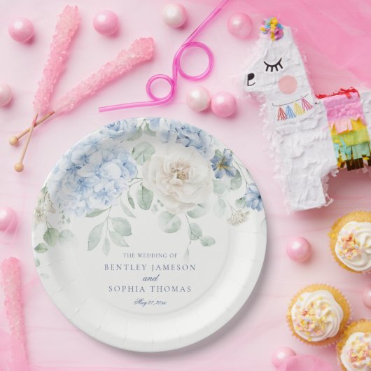 Iets Blauw Bloemen Hortensia bruiloft Papieren Bordje (Feest)