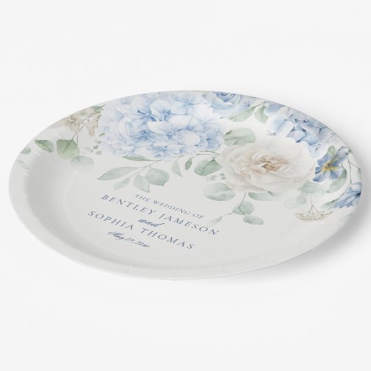 Iets Blauw Bloemen Hortensia bruiloft Papieren Bordje (Gekanteld)