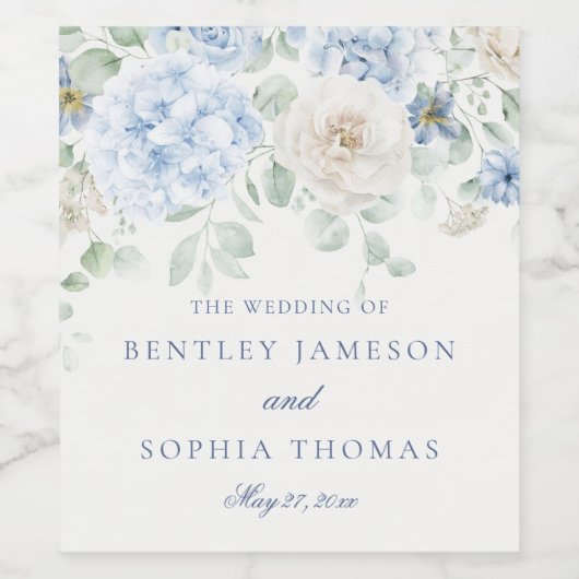 Iets blauw bloemen hortensia bruiloft wijn etiket (Enkel label)