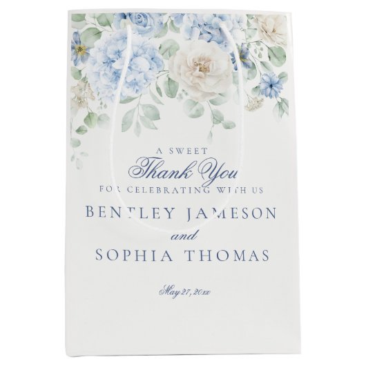 Iets Blauw Bloemen Hortensia Huwelijksgunst Medium Cadeauzakje (Voorkant)