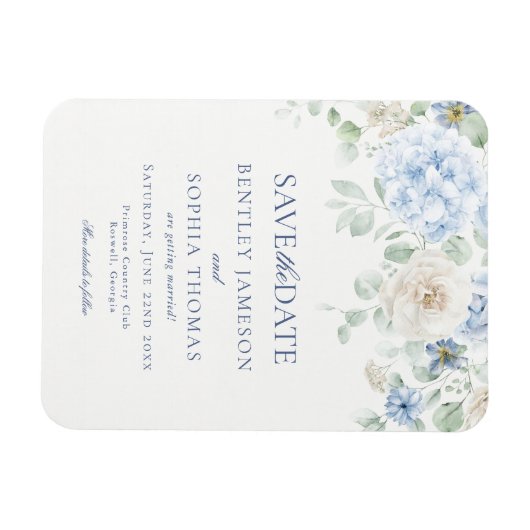 Iets Blauw Bloemen Hortensia Save the Date Kaart Magneet (Horizontaal)