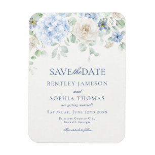 Iets Blauw Bloemen Hortensia Save the Date Kaart Magneet