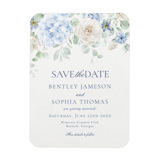 Iets Blauw Bloemen Hortensia Save the Date Kaart Magneet (Verticaal)