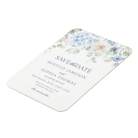 Iets Blauw Bloemen Hortensia Save the Date Kaart Magneet (Linkerzijde)