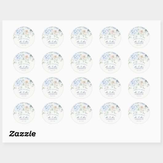 Iets Blauw Bloemen Hydrangea Trouwcirkel Ronde Sticker (Vel)