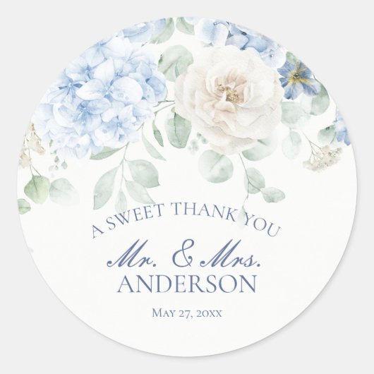 Iets Blauw Bloemen Hydrangea Trouwcirkel Ronde Sticker (Voorkant)