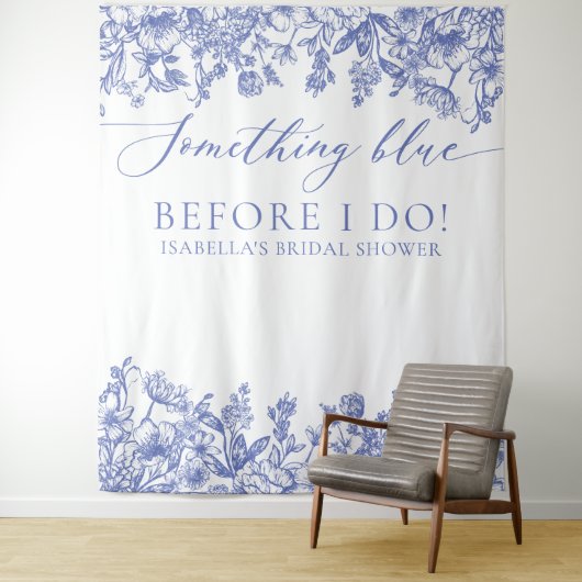 Iets Blauw Bloemen Vrijgezellenfeest Foto Achtergr Wandkleed (In situ)