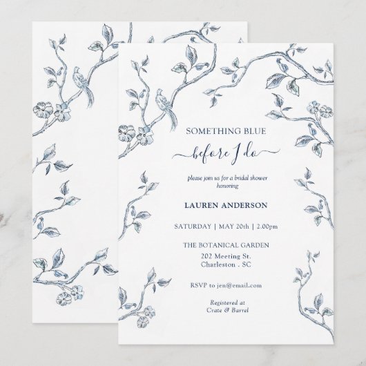 Iets blauw bloemenblauw Vrijgezellenfeest Kaart (Voorkant / Achterkant)