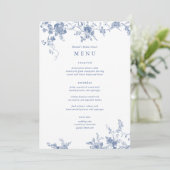 Iets blauw bloemenbruiloft tafel Menu Kaarten (Staand voorkant)