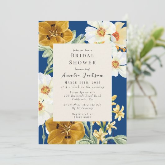 Iets blauw bloemenchinoiserie Vrijgezellenfeest Kaart (Staand voorkant)