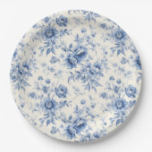 Iets Blauw Bloemend Frans Toile Chinoiserie Papieren Bordje (Voorkant)