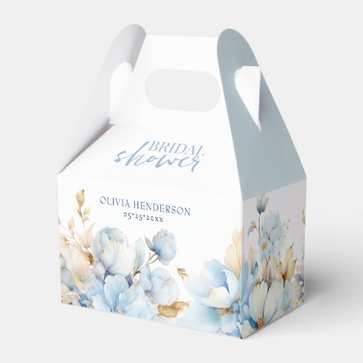 Iets blauw bloemengoud bruiloft douche bedankdoosjes (Achterkant)