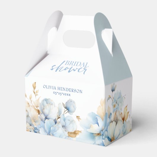 Iets blauw bloemengoud bruiloft douche bedankdoosjes (Voorkant Zijde)