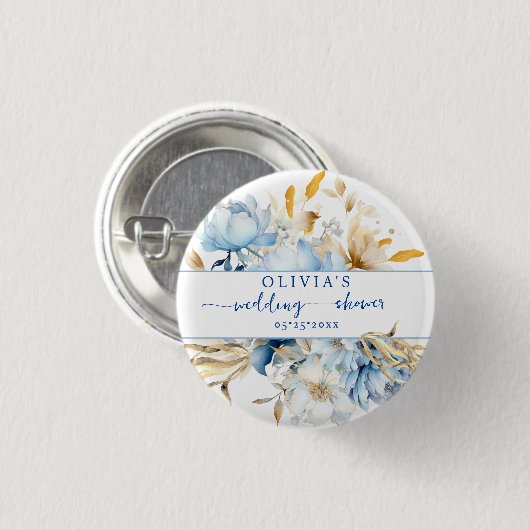 Iets blauw bloemengoud bruiloft douche Button (Voorkant /achterkant)