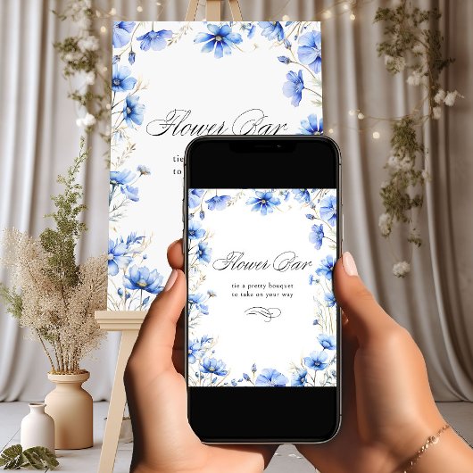 Iets blauw bloemenkalligrafie Lijst bloemenbar Poster