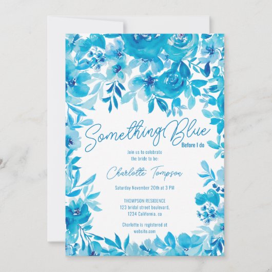Iets blauw bloemenwaterverf vrijgezellenfeest kaart (Voorkant)