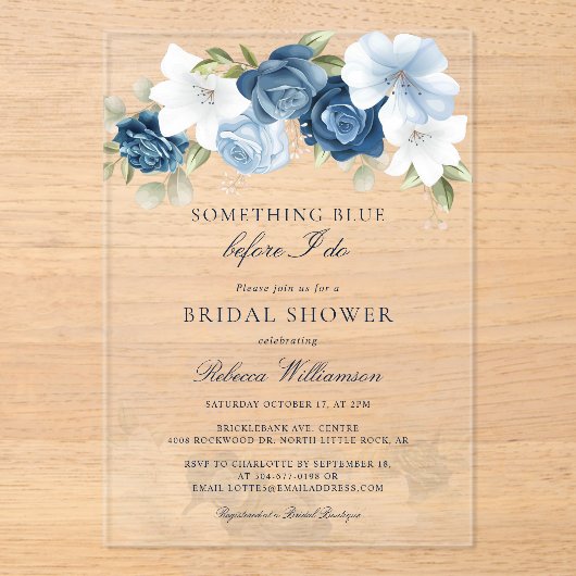 Iets blauw bloemig voordat ik Vrijgezellenfeest do Acryl Uitnodigingen (Voorkant)