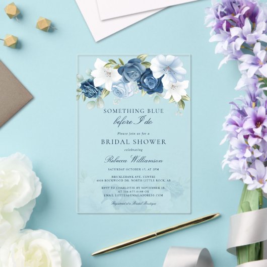 Iets blauw bloemig voordat ik Vrijgezellenfeest do Acryl Uitnodigingen (Insitu (Huwelijk))