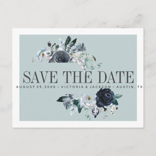 Iets blauw | Boho BRUILOFT BEWAAR DE DATUM Aankondigingskaart (Voorkant)