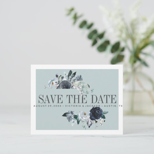 Iets blauw | Boho BRUILOFT BEWAAR DE DATUM Aankondigingskaart (Staand voorkant)