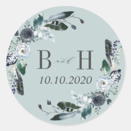 Iets blauw | Boho Chic Monogram Bruiloft Ronde Sticker