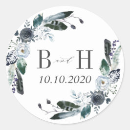 Iets blauw | Boho Chic Monogram Bruiloft Ronde Sticker