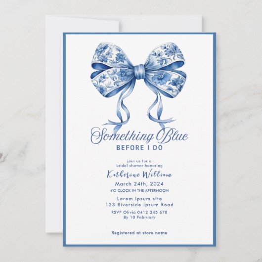 Iets blauw boog chinoiserie vrijgezellenfeest kaart (Voorkant)