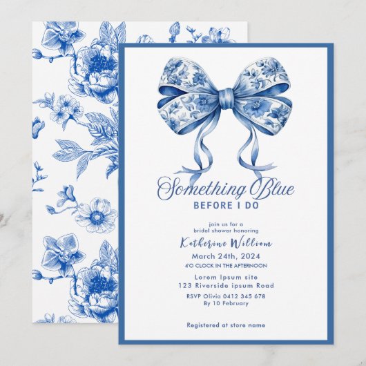 Iets blauw boog chinoiserie vrijgezellenfeest kaart (Voorkant / Achterkant)