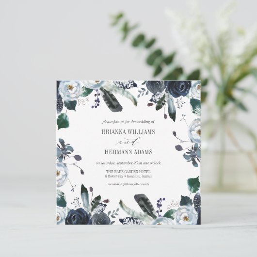 Iets blauw | Botanische bruiloft van Boho Kaart (Staand voorkant)