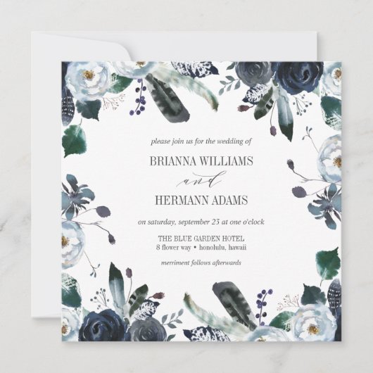 Iets blauw | Botanische bruiloft van Boho Kaart (Voorkant)