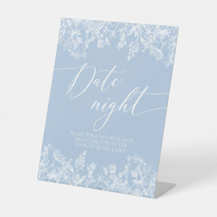 Iets Blauw Bruids Datum Nacht Ideeën Teken Reclamebord Met Voetstuk